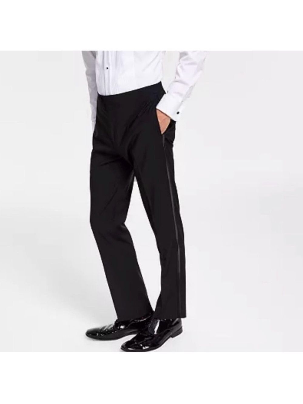 Kenneth Cole Reaction Men's Modern Fit Black Tuxedo Striped Dress Suit Pants